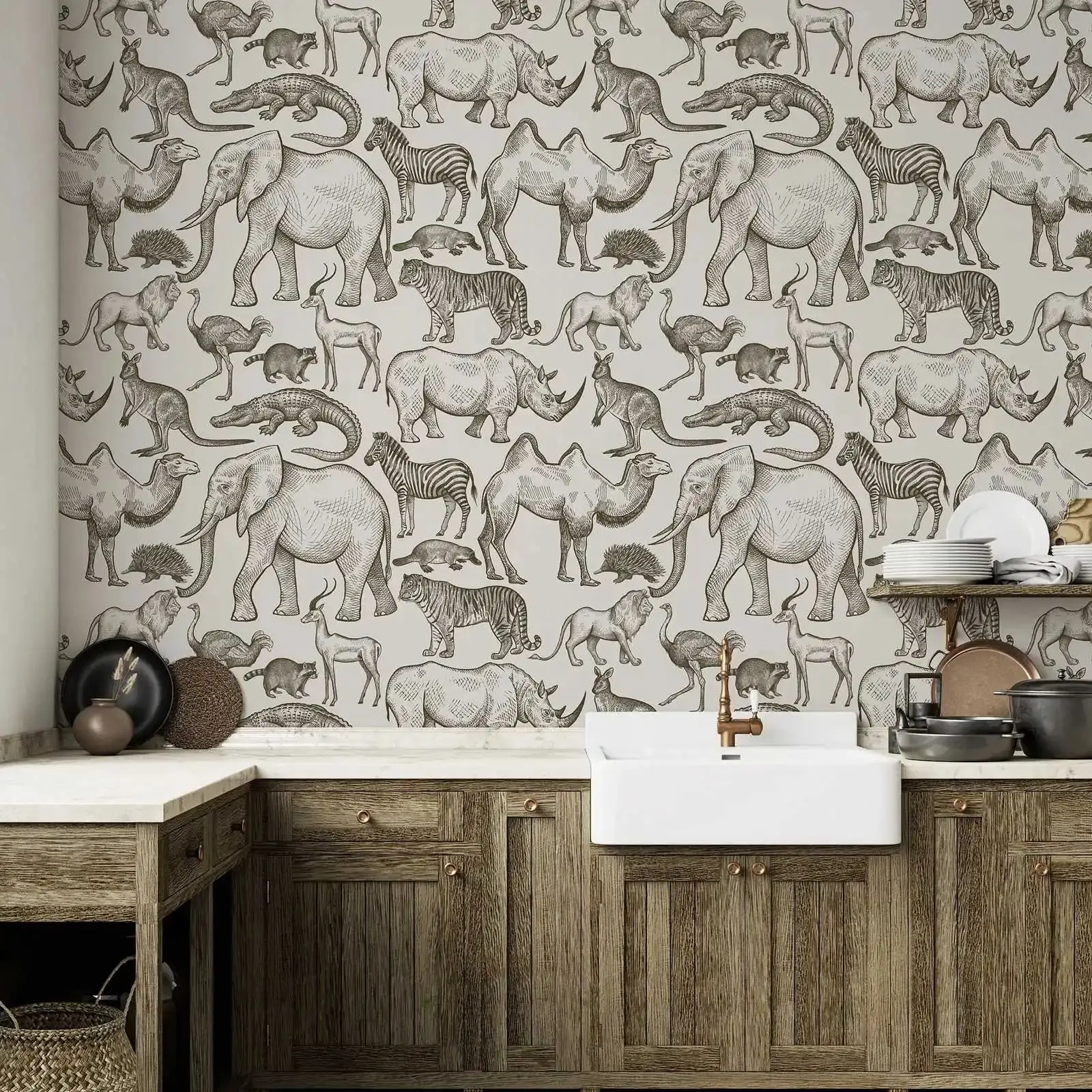 Beige Safari Animals Mural - Image 3