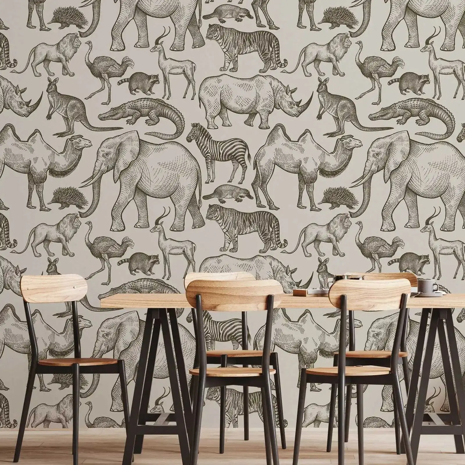 Beige Safari Animals Mural - Image 4