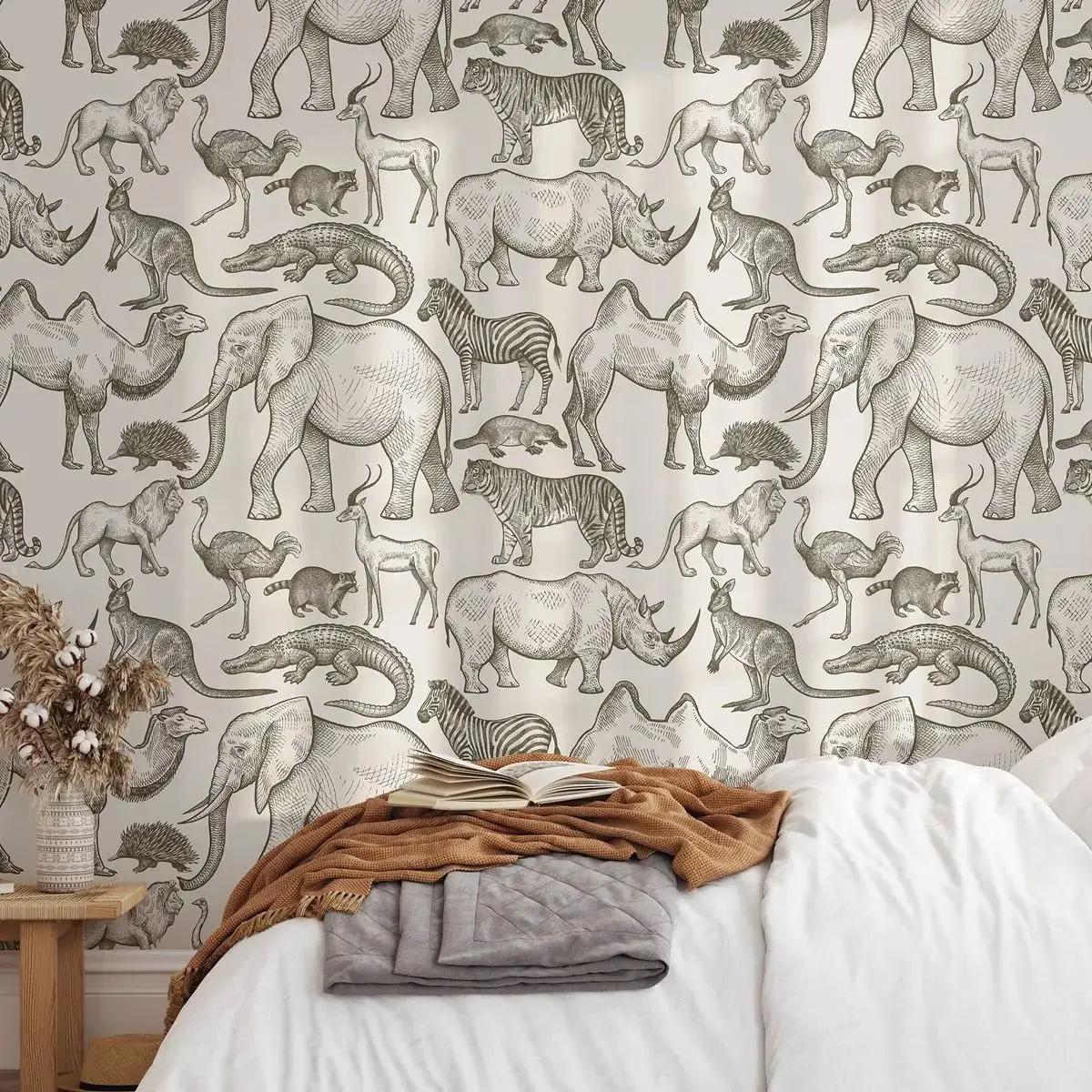 Beige Safari Animals Mural - Image 5