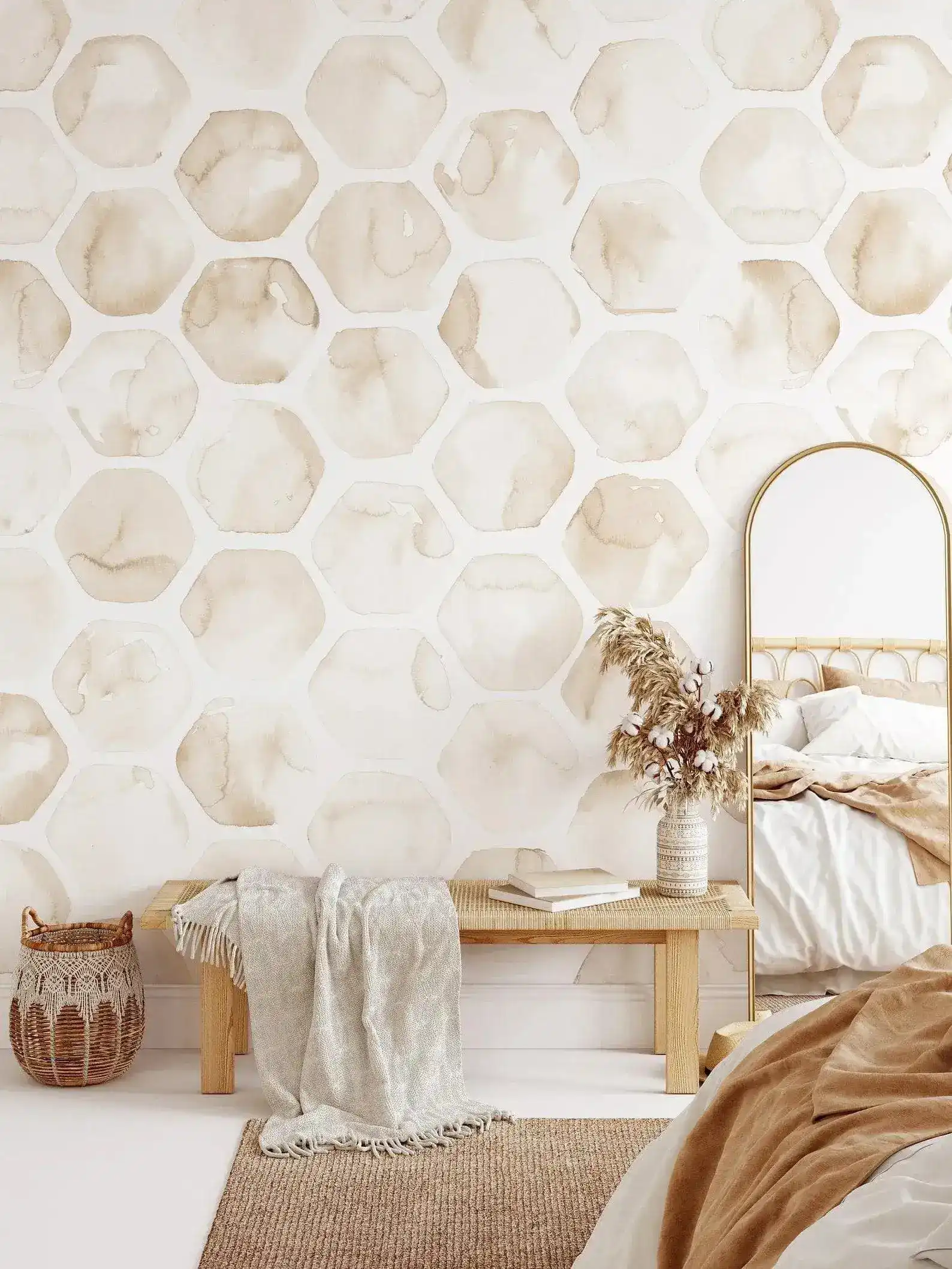 Beige Watercolor Honeycomb Wallpaper - Image 3