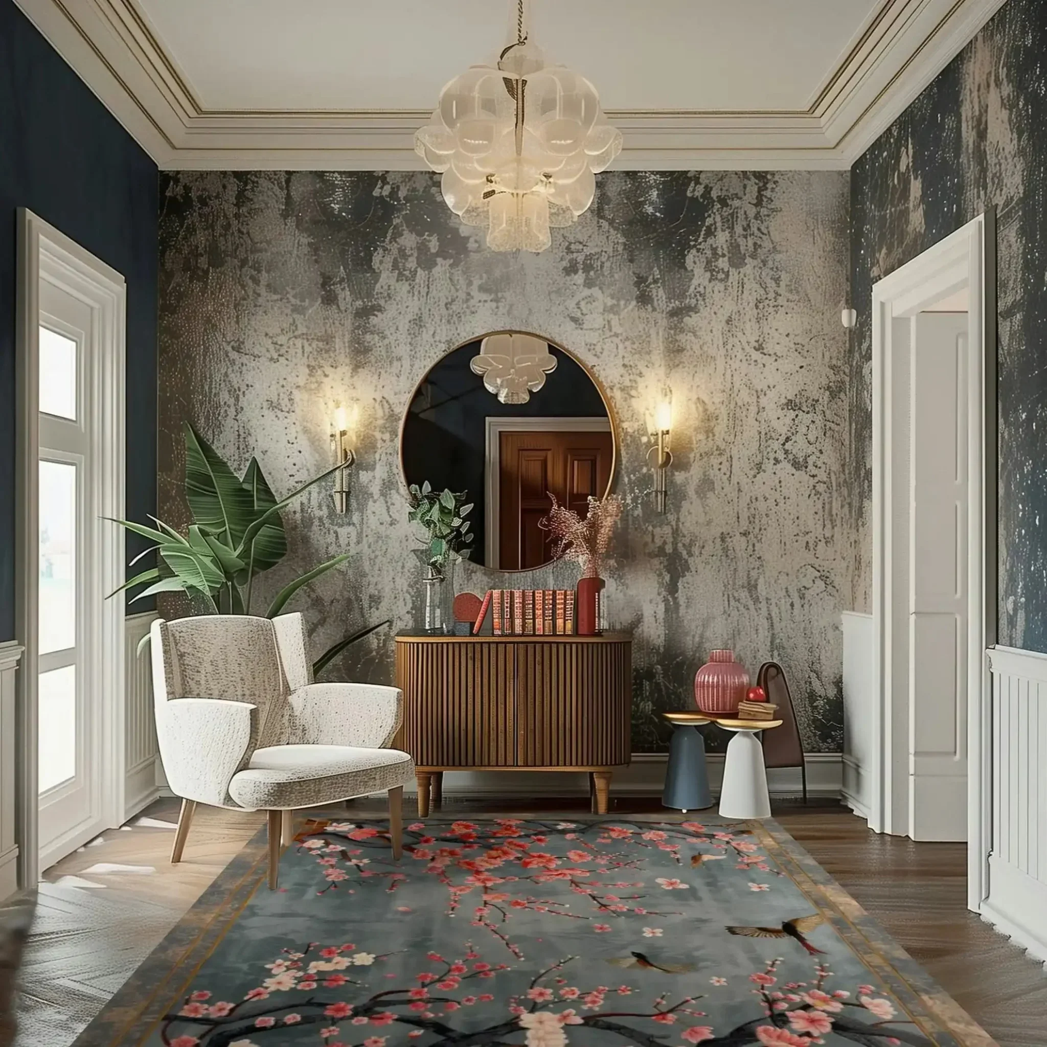 Bird and Blossom Tapestry Hand Tufted Wool Rug - Image 6