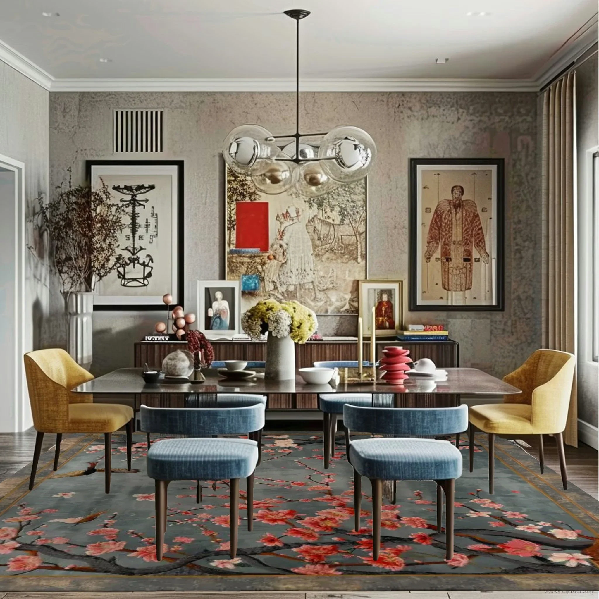 Bird and Blossom Tapestry Hand Tufted Wool Rug - Image 7