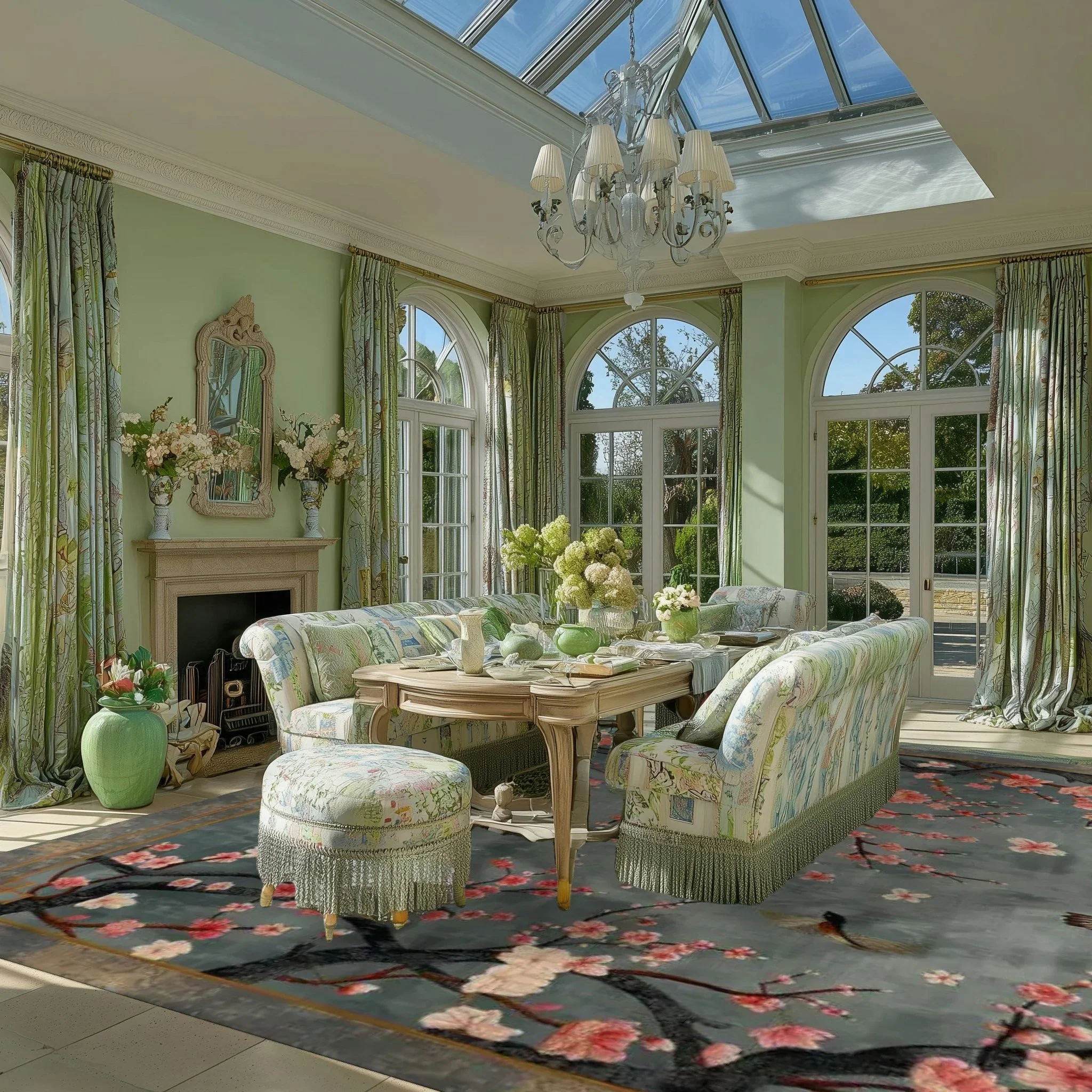 Bird and Blossom Tapestry Hand Tufted Wool Rug - Image 8
