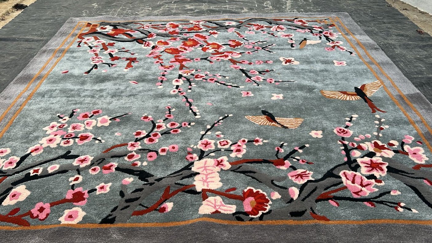 Bird and Blossom Tapestry Hand Tufted Wool Rug - Image 5