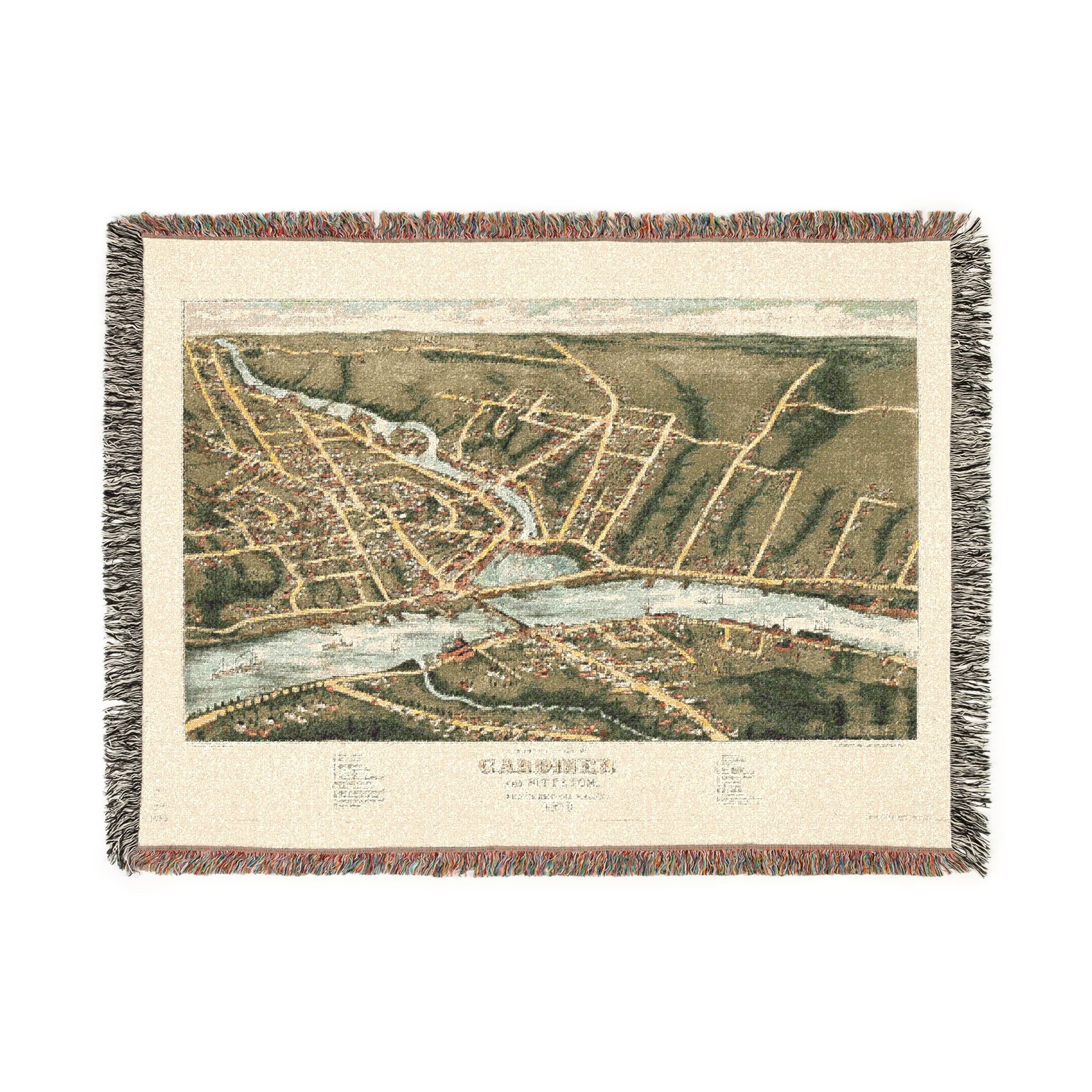 Bird's eye view of Gardiner and Pittston, Kennebec Co., Maine, 1878 Woven Throw Blanket - Image 6