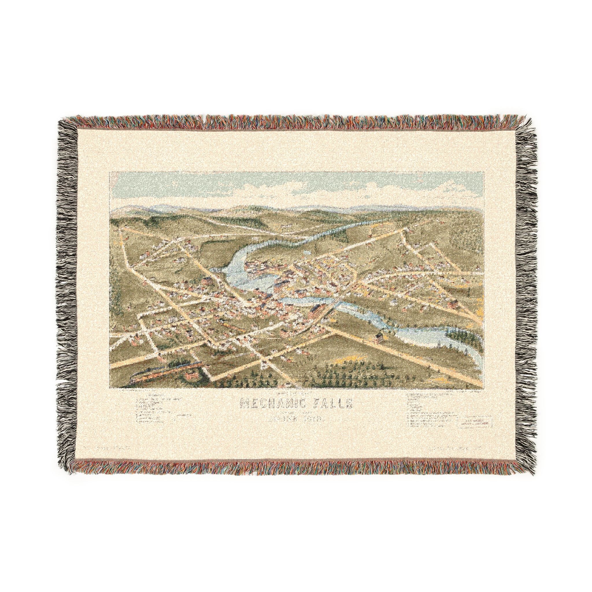 Bird's eye view of Mechanic Falls, Maine, 1878 : looking east Woven Throw Blanket - Image 6