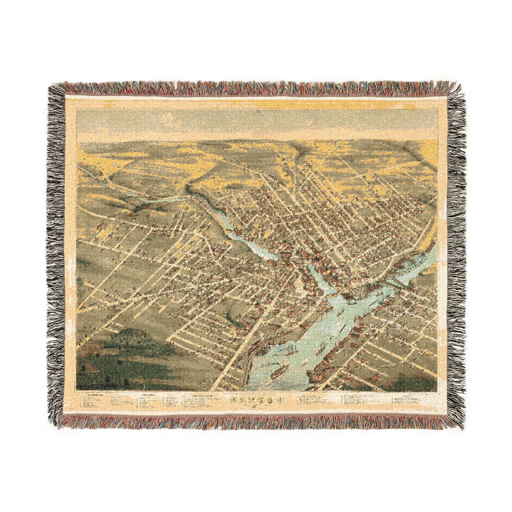 Bird's eye view of the City of Bangor, Penobscot County, Maine, 1875 Woven Throw Blanket