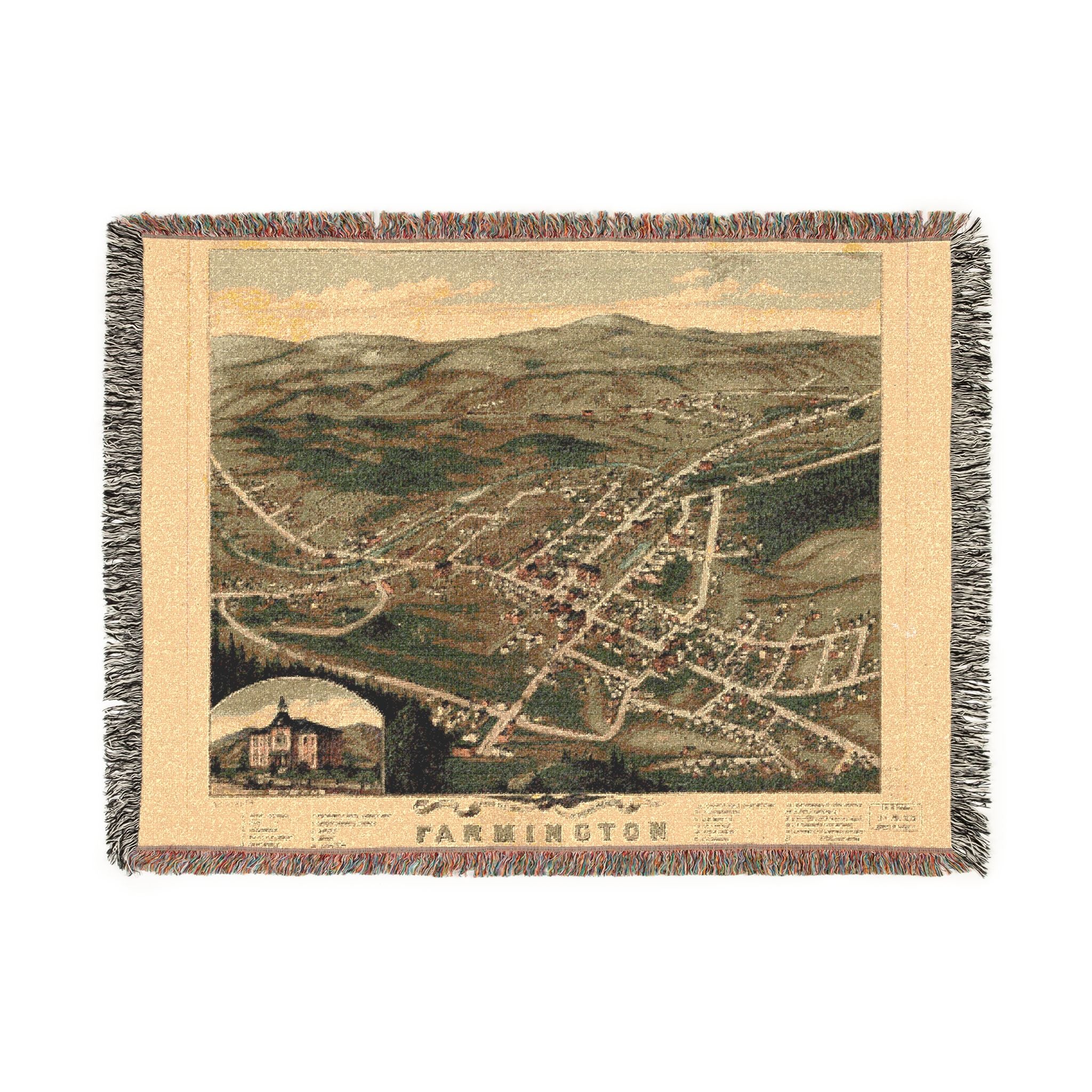 Bird's eye view of the village of Farmington, Stafford County, New Hampshire 1877 Woven Throw Blanket - Image 6