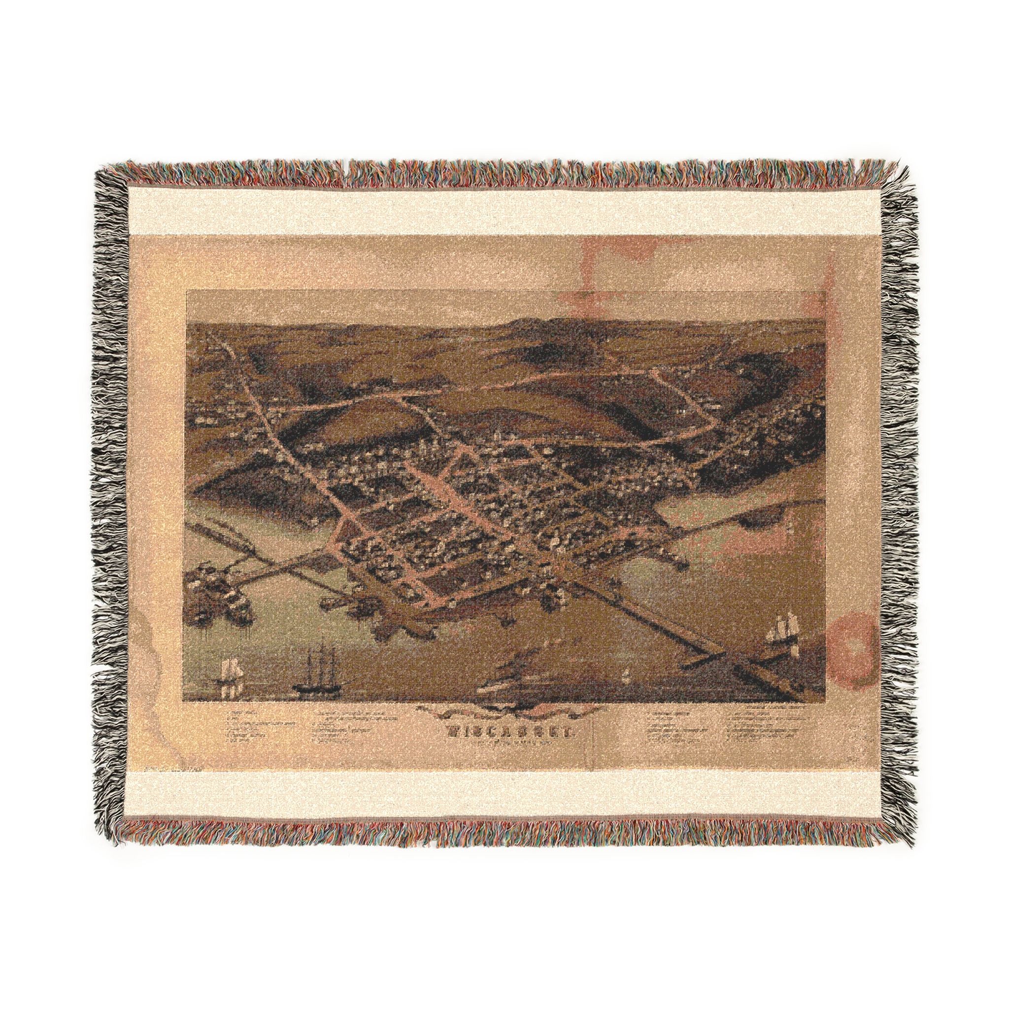 Birds eye view of the village of Wiscasset, Lincoln Co., Maine, 1878 Woven Throw Blanket