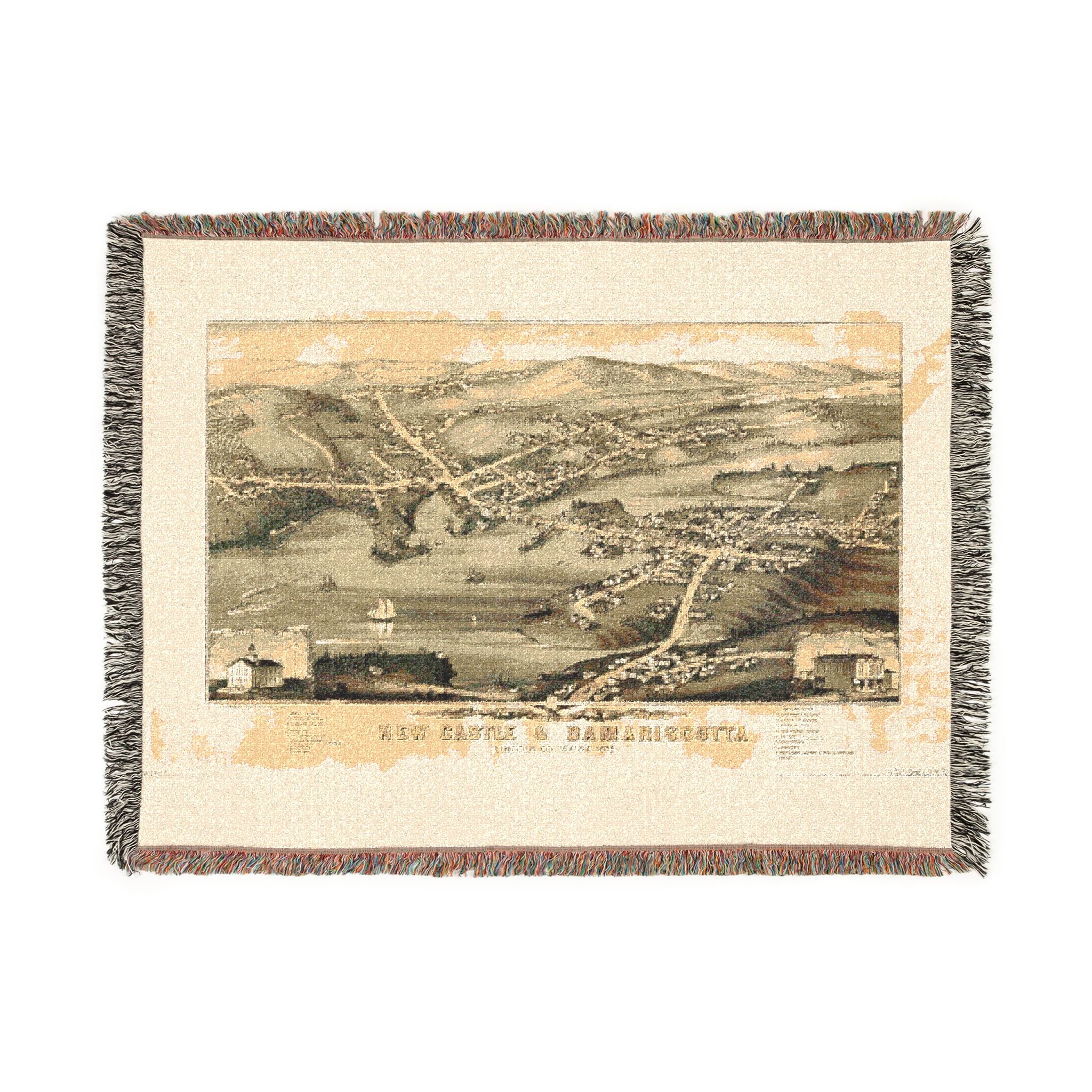 Birds eye view of the villages of New Castle & Damariscotta, Lincoln Co., Maine, 1878 Woven Throw Blanket - Image 6