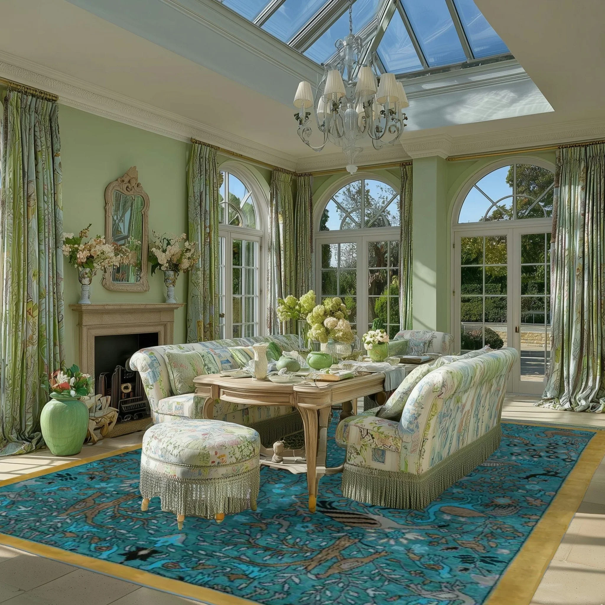 Birds of Paradise Traditional Hand Tufted Wool Rug - Blue - Image 3