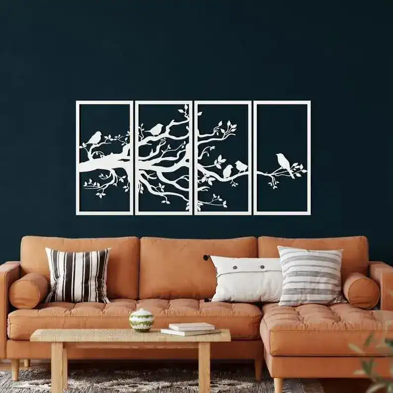 Birds on Branch Wall Art Metal Wall Hanging Decor - 4 panel - Image 5