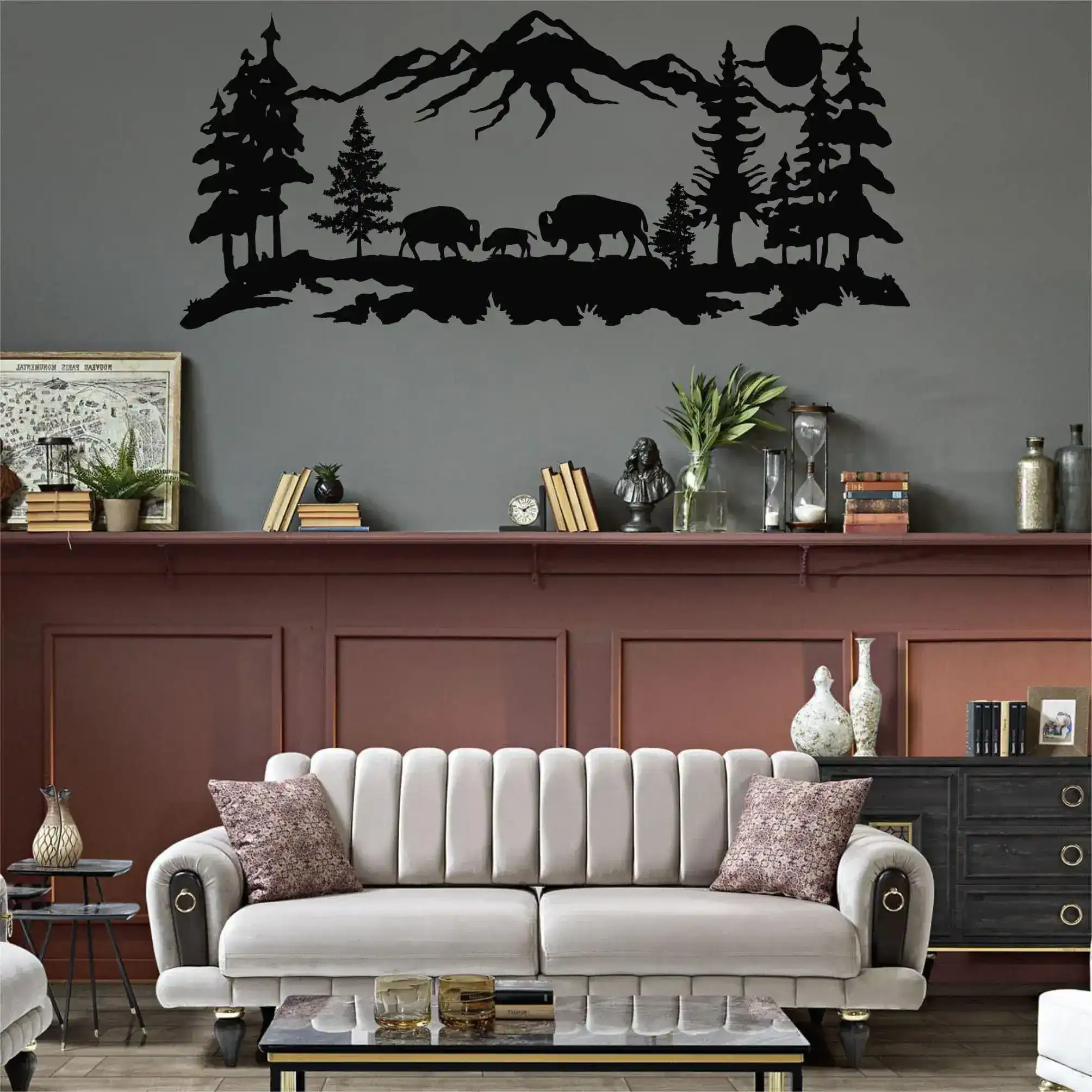 Bison and Mountain Metal Wall Hangings - Image 2