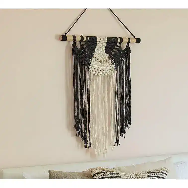 Black and Beige Cotton Macrame Wall Hanging - Image 3
