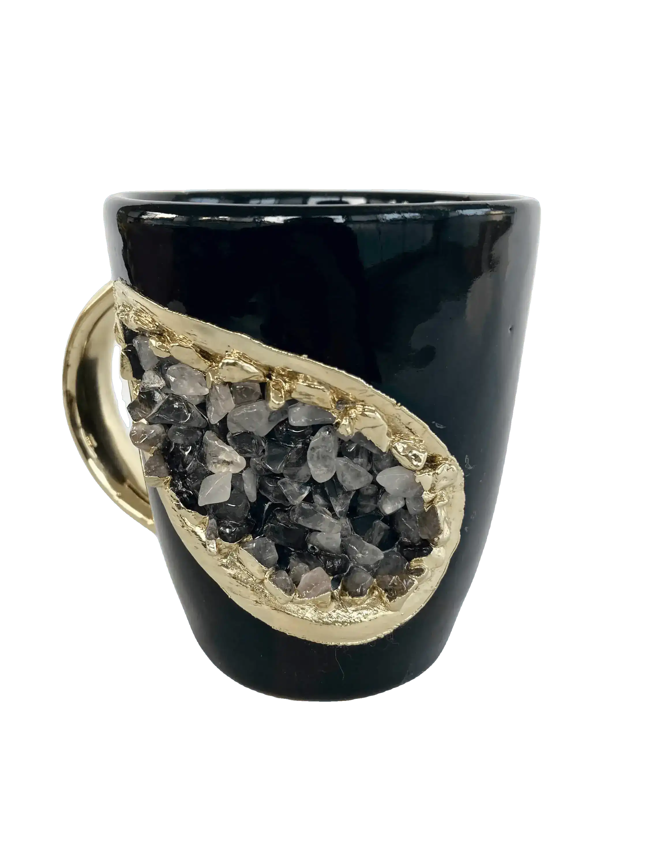Black and Gold Amethyst Crystal Ceramic Mug with Gold Handle - Image 2
