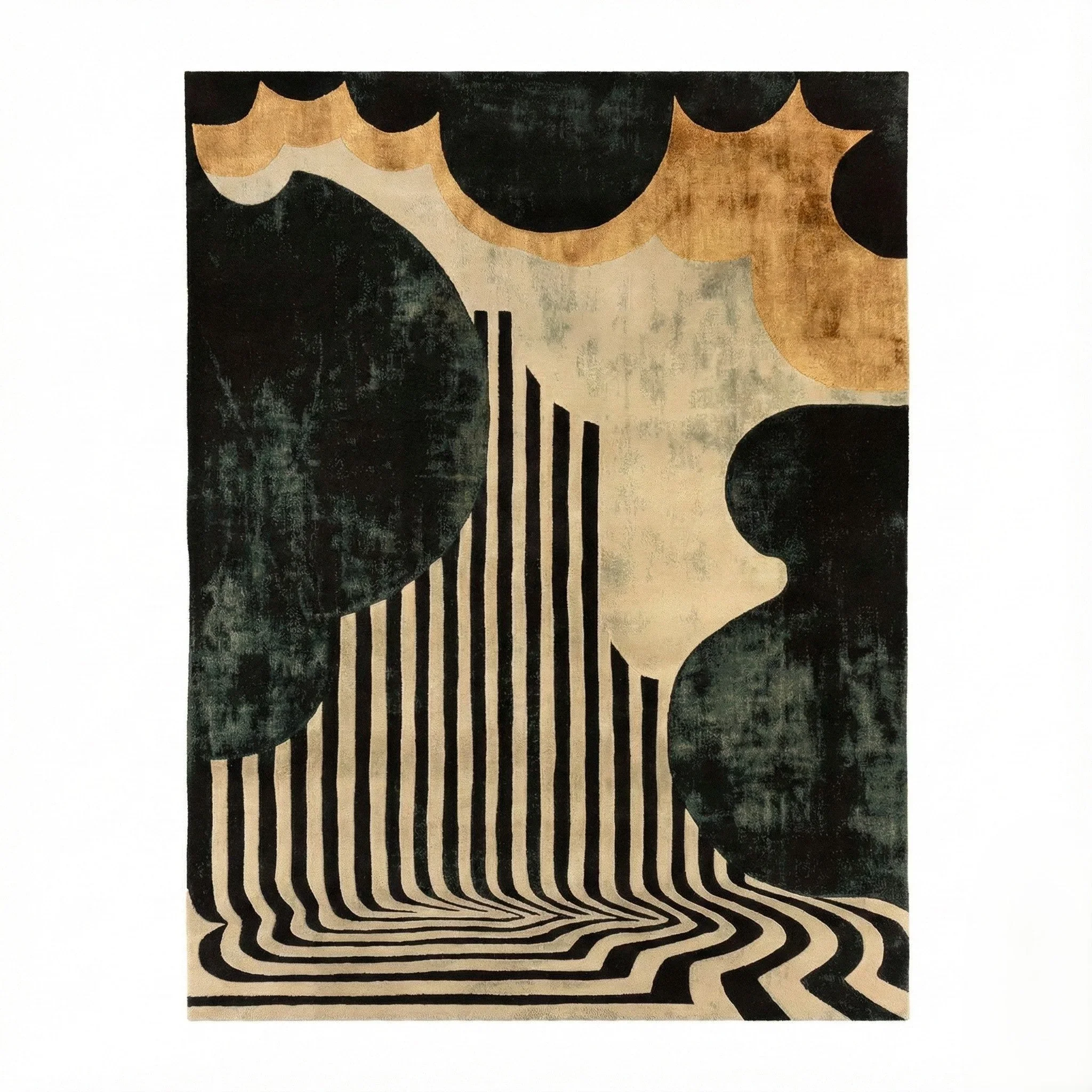 Black and Gold Striped Hand Tufted Rug