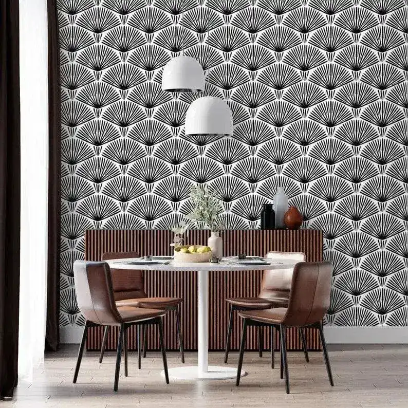 Black and White Art Deco Fans Wallpaper - Image 2