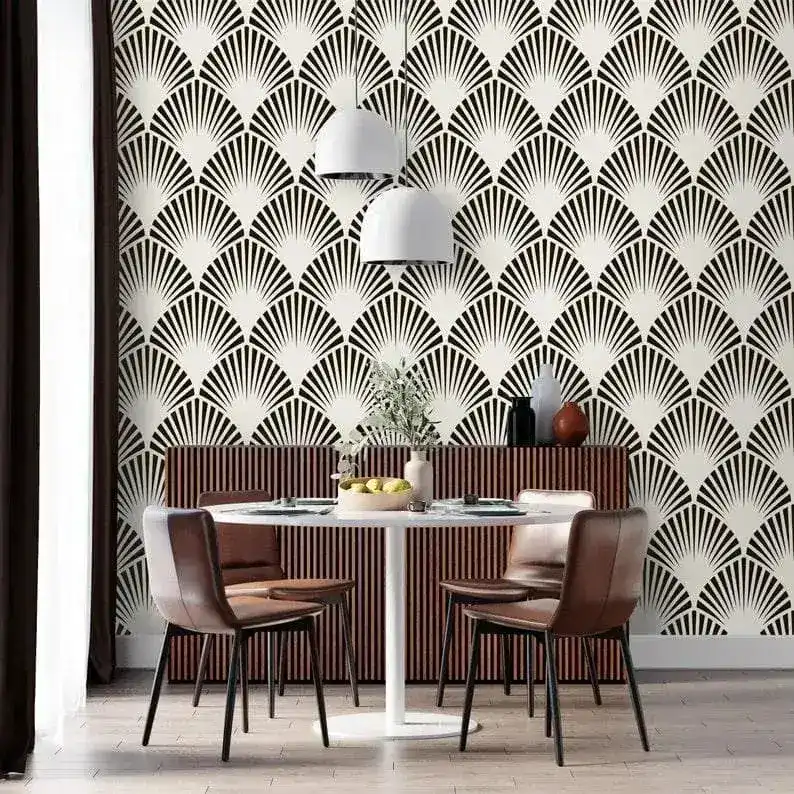 Black and White Art Deco Oversized Fans Wallpaper - Image 3