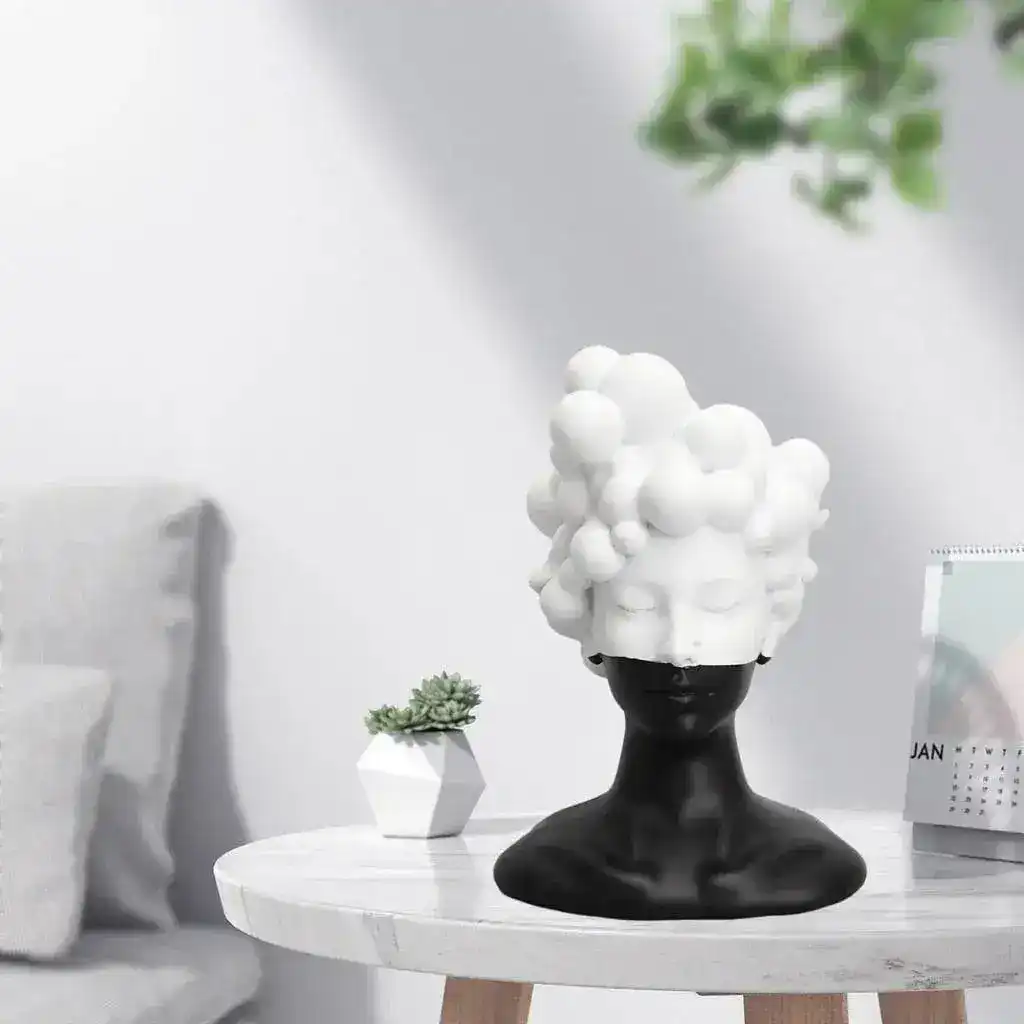 Black and White Bubble Female Head Sculpture - Image 3