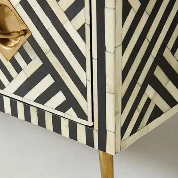Black and White Chevron Bone Inlay 9 Drawer Sideboard - Image 5