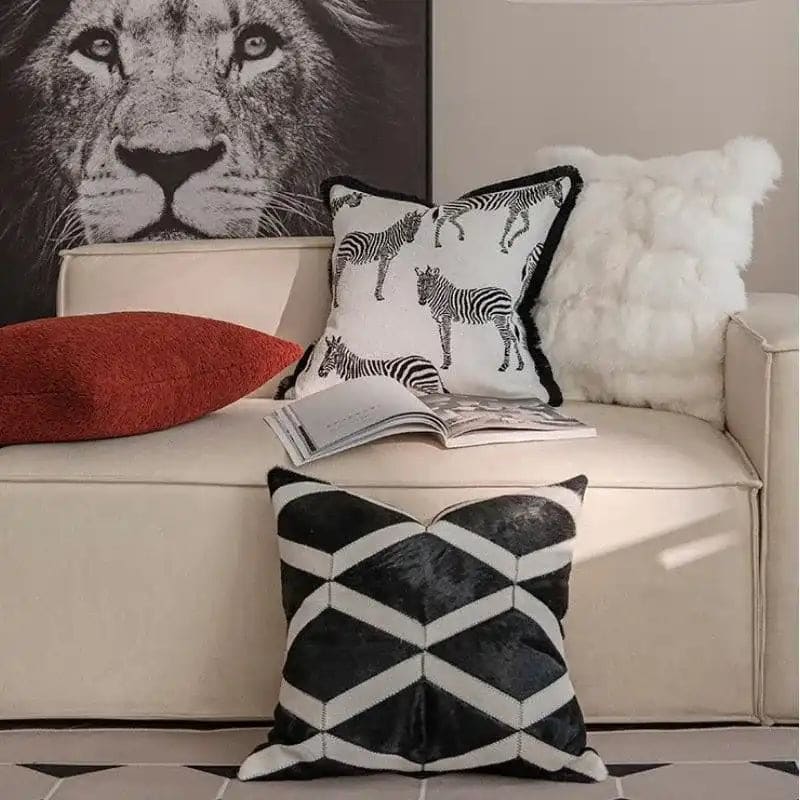 Black and White Zebra Pillow Cover with Fringes - Image 4