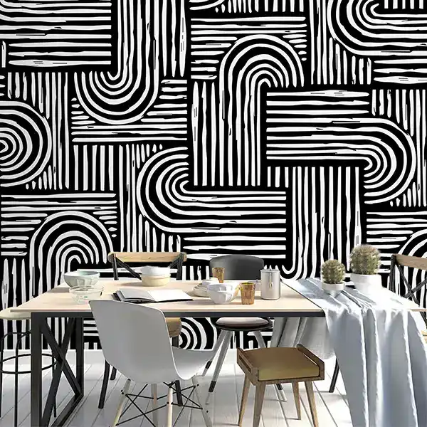 Black & Bold Bends Art Deco Wallpaper - Image 3