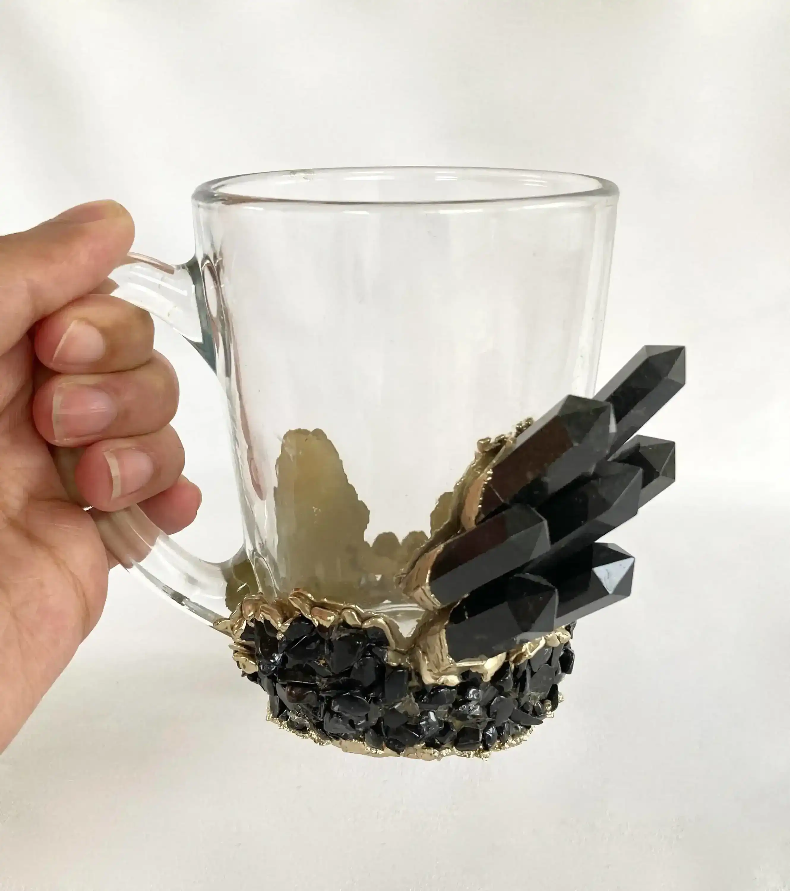 Black Quartz Glass Coffee Mug with Handle - Set of 2 - Image 5