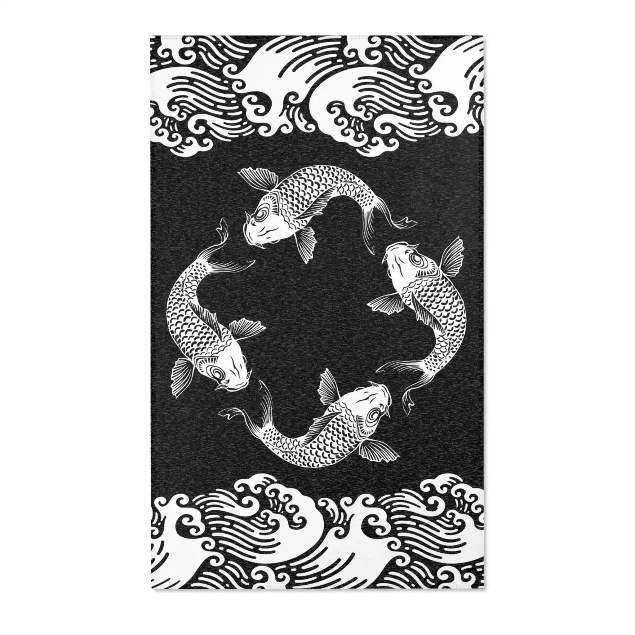 Black & White Koi Wave Accent Rug