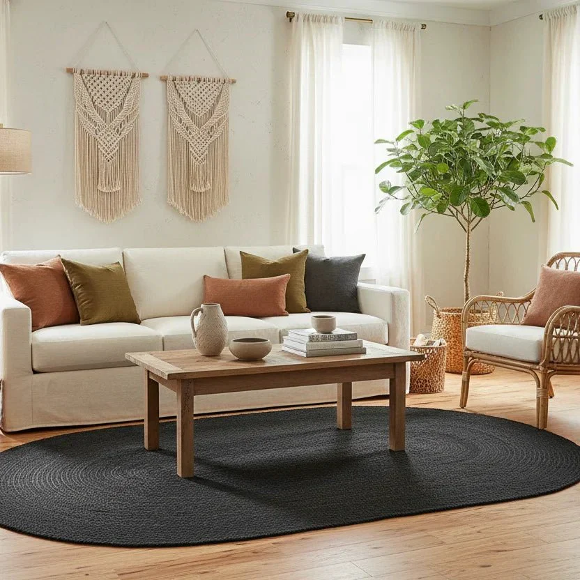 Black Woven Oval Jute Rug - Image 3