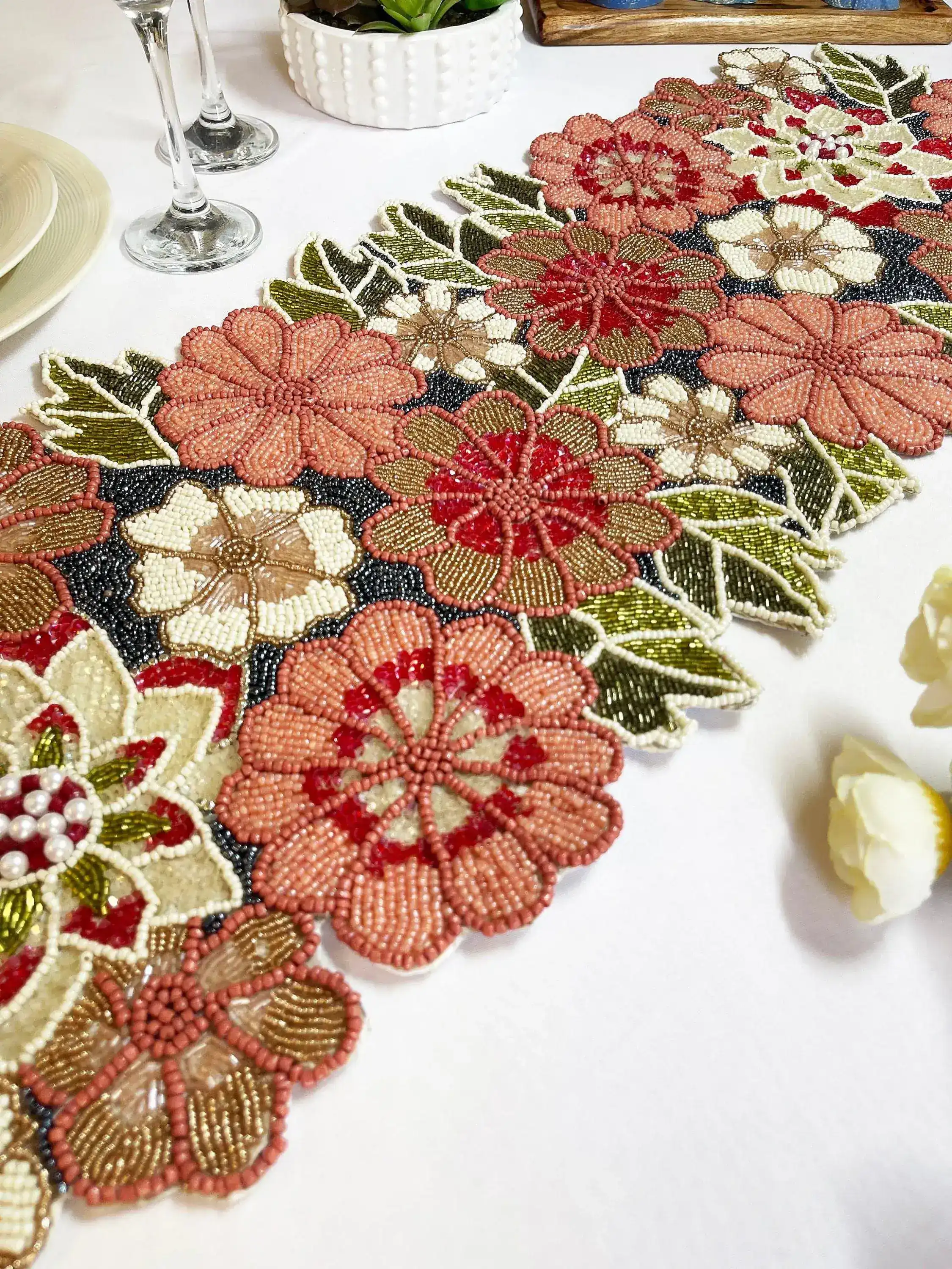 Blossoming Floral Garden Beaded Table Runner - Image 6