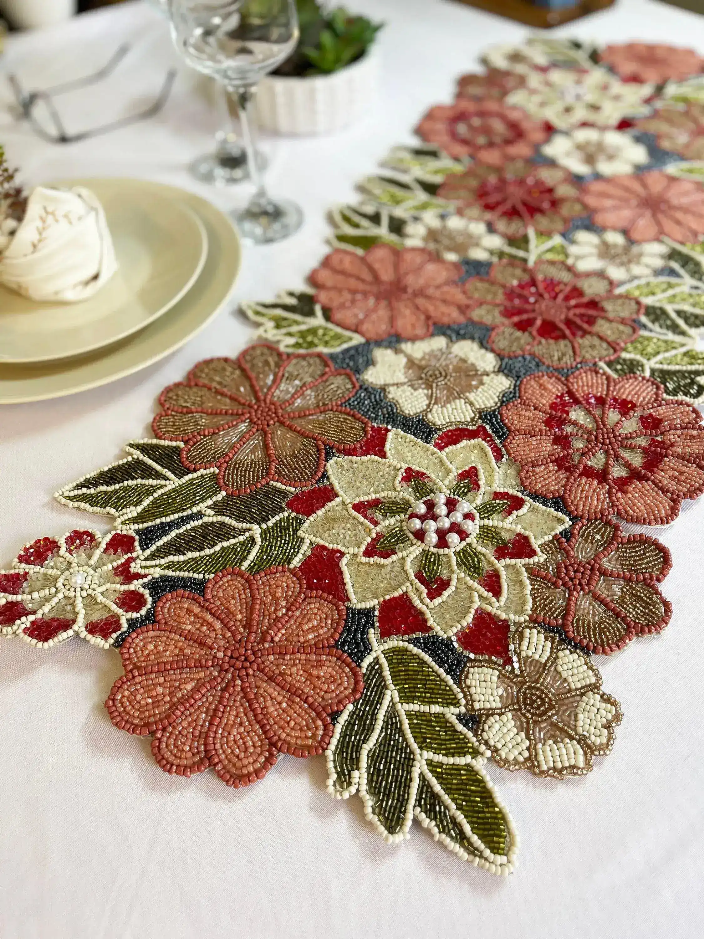 Blossoming Floral Garden Beaded Table Runner - Image 8