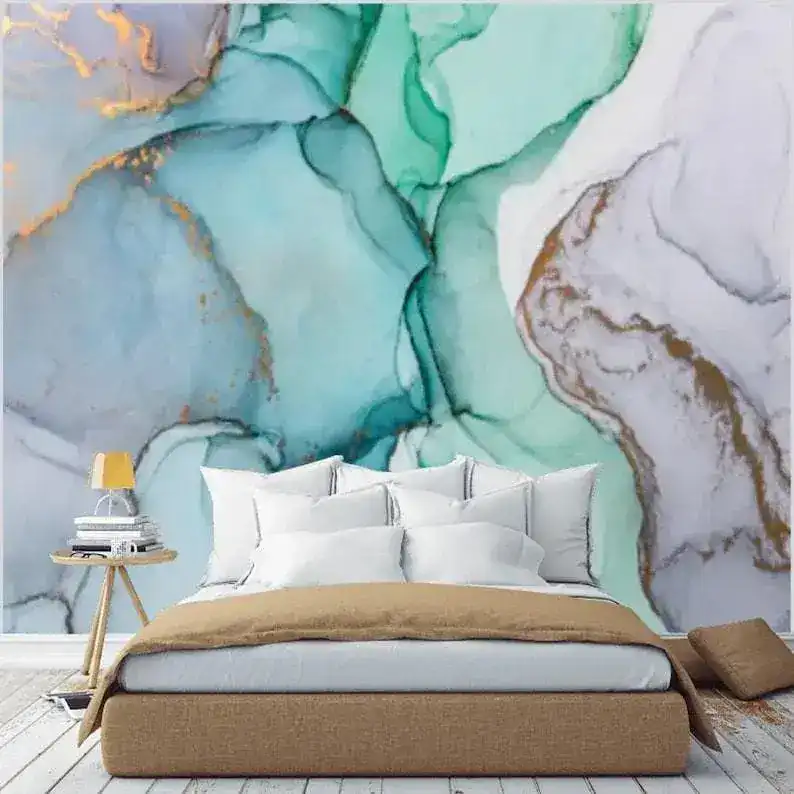 Blue Abstract Watercolor Marble Wallpaper - Image 3