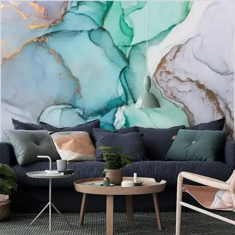 Blue Abstract Watercolor Marble Wallpaper - Image 4