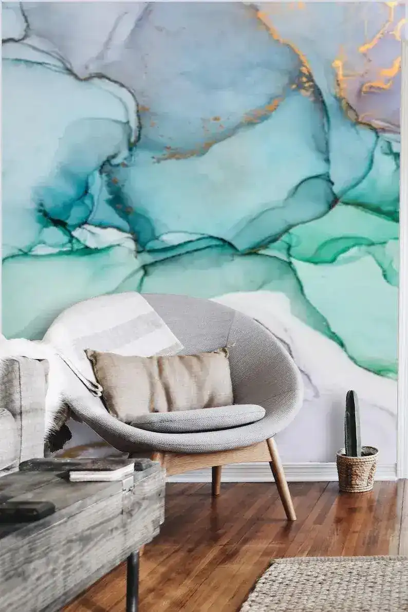 Blue Abstract Watercolor Marble Wallpaper - Image 5