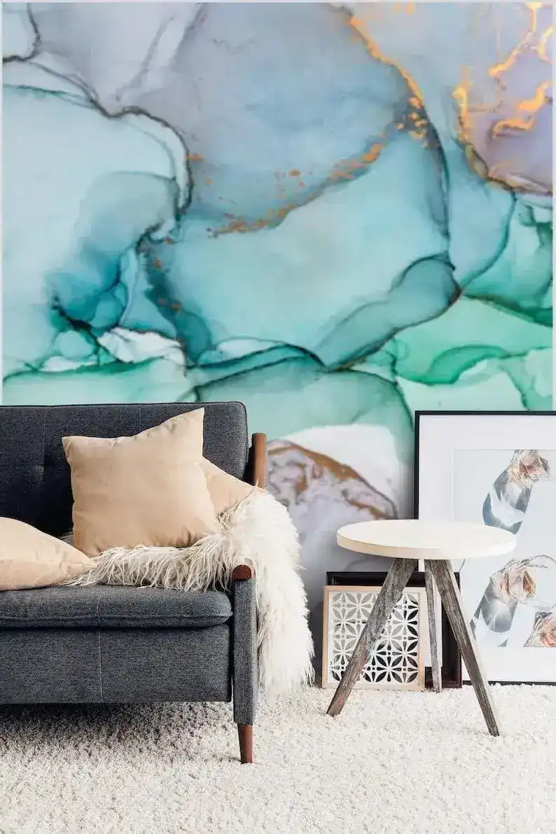 Blue Abstract Watercolor Marble Wallpaper - Image 6