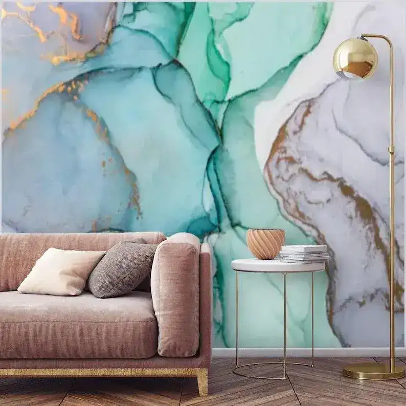 Blue Abstract Watercolor Marble Wallpaper - Image 7