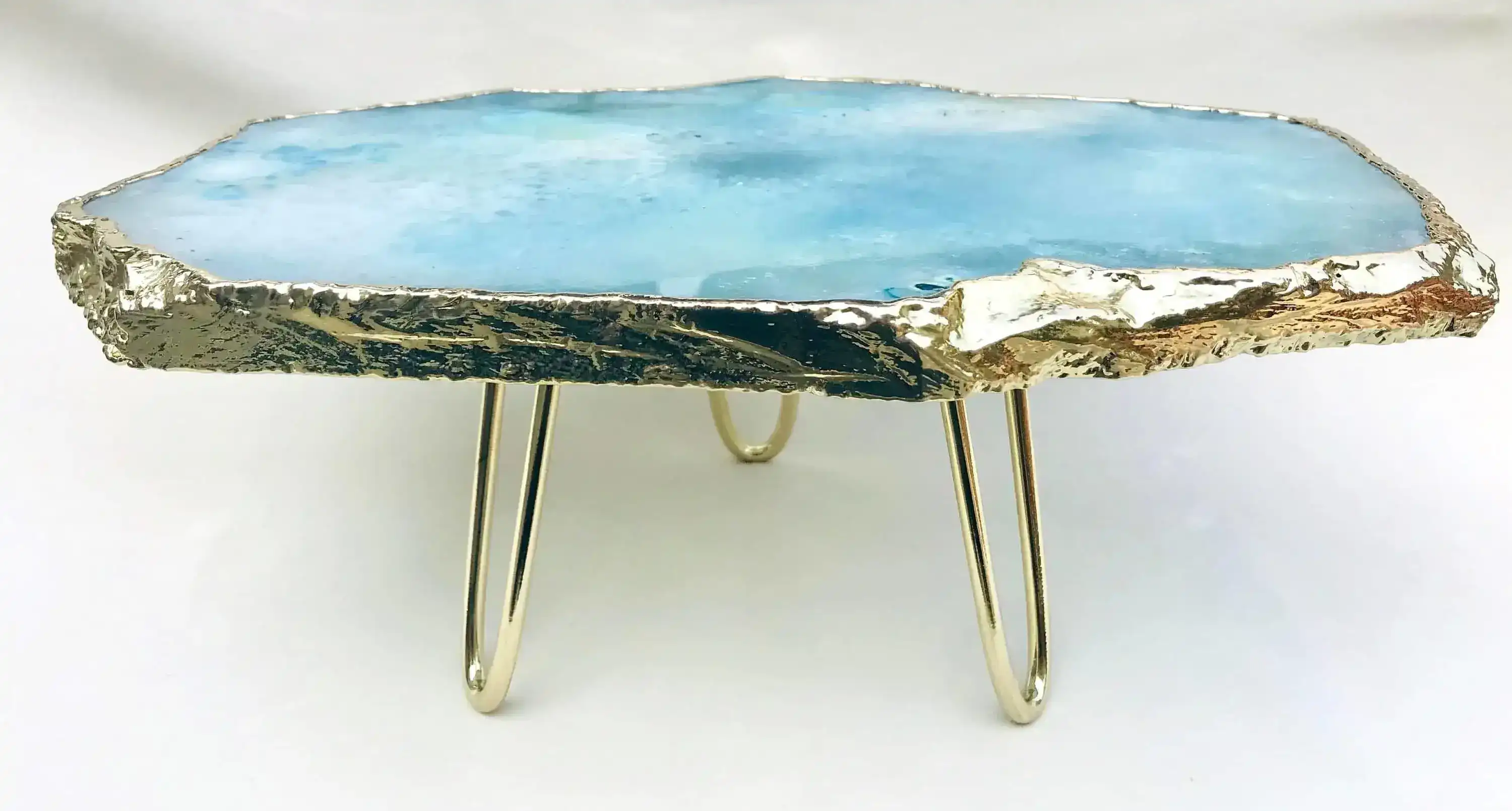 Blue Agate Cake Stand with Brass Legs - Image 3