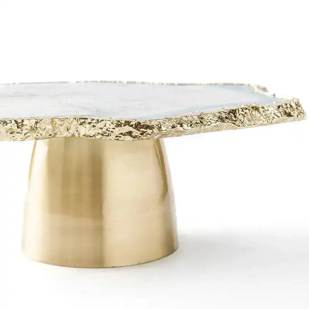 Blue Agate Cake Stand with Gold Base - Image 3