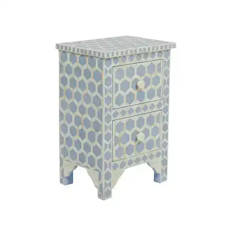 Blue Bee Pattern 2 Drawer Nightstand - Image 2