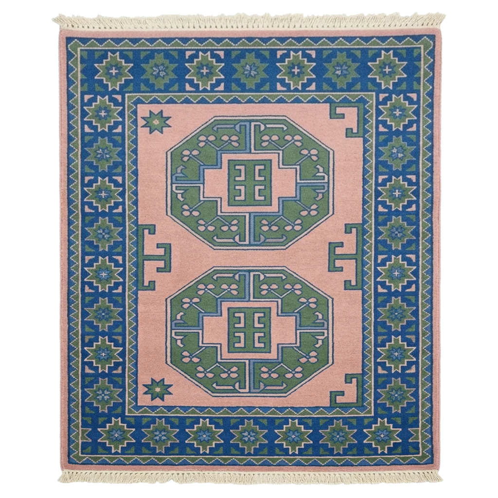 Blue & Blush Geometry Hand Knotted Rug
