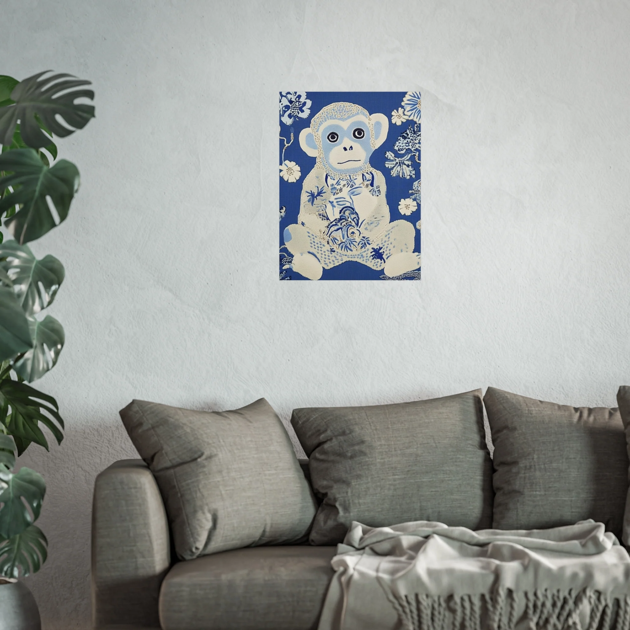 Blue Chinoiserie Monkey Fine Art Poster - Image 35