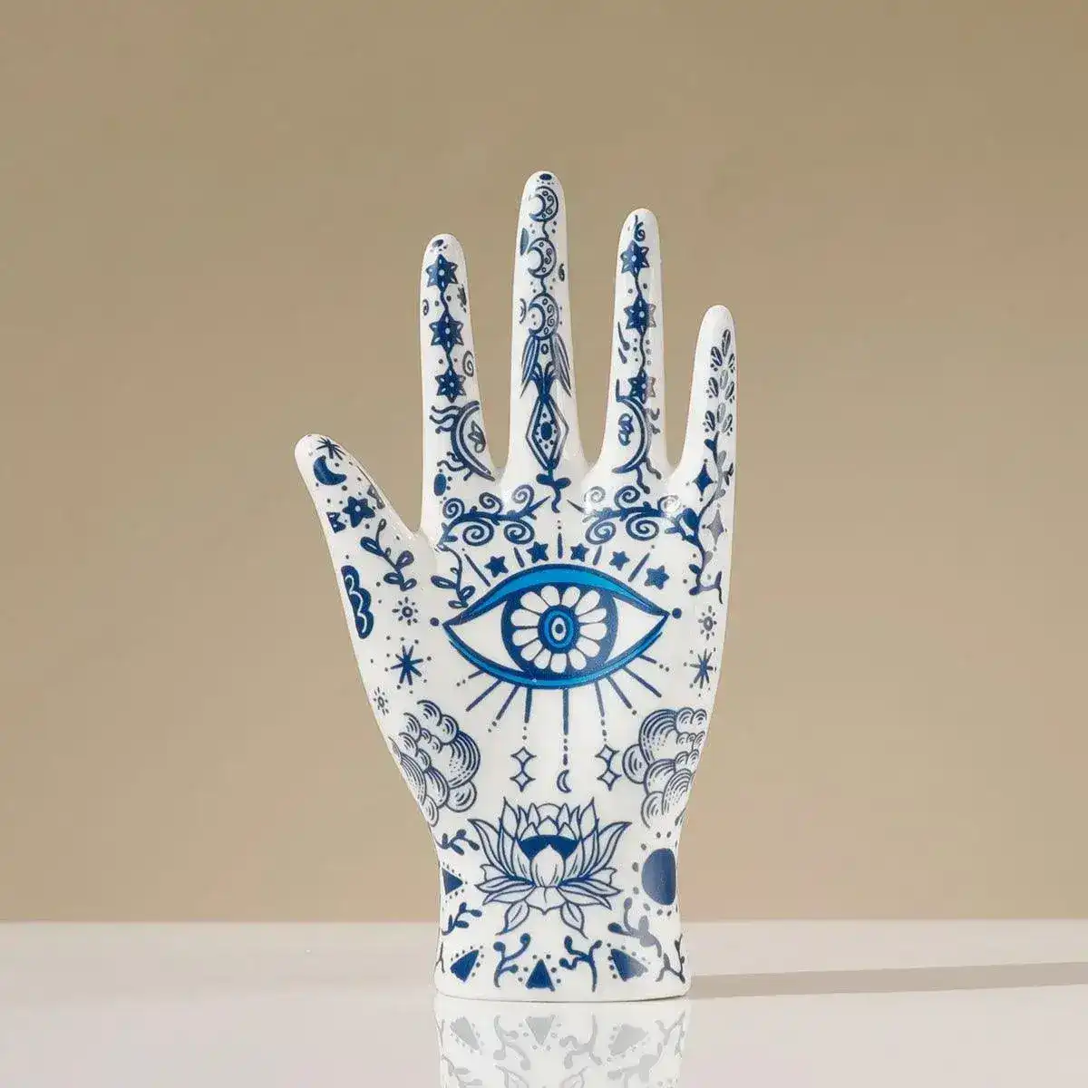 Blue Floral Evil Eye Porcelain Jewelry Holder Stand - Image 3