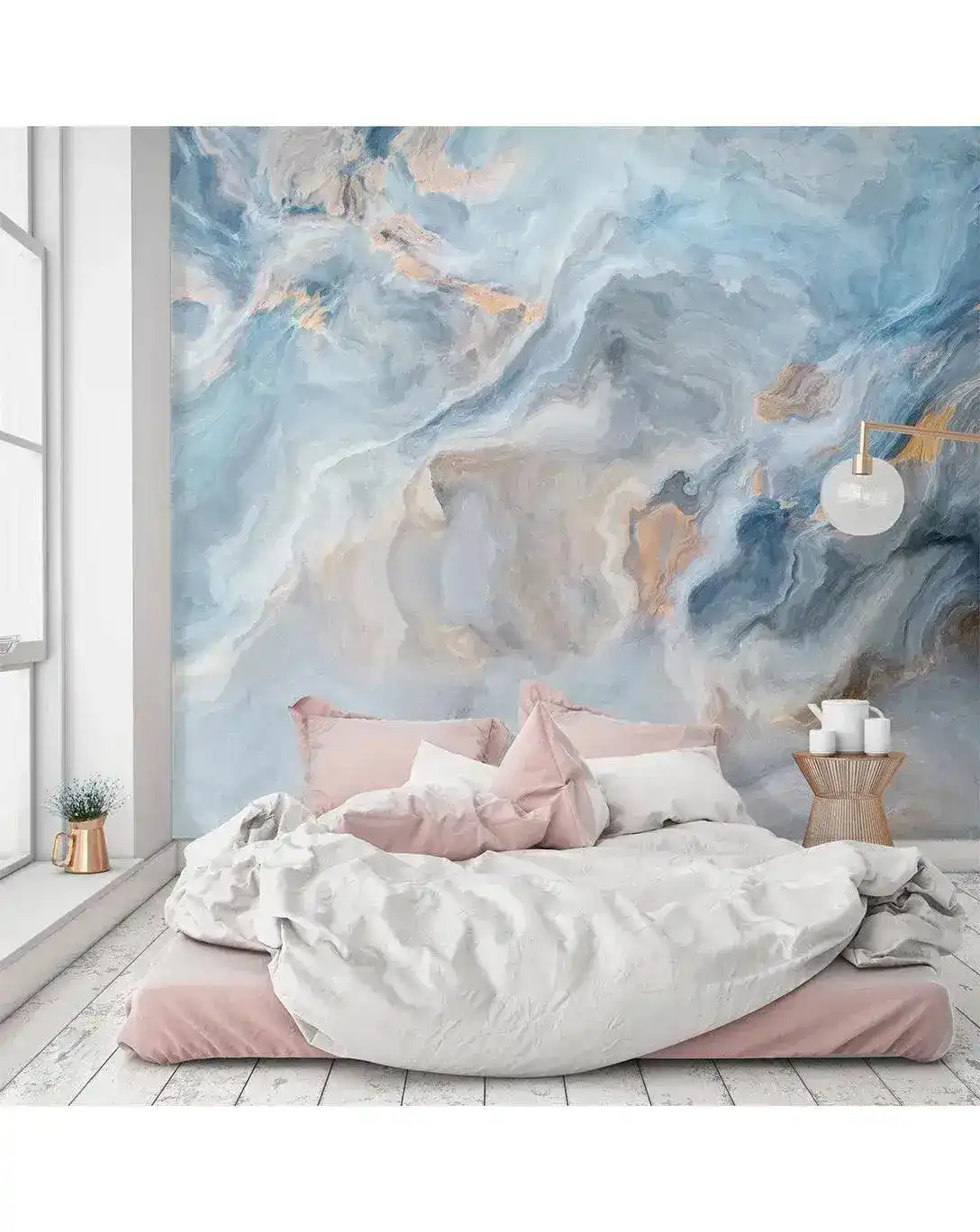 Blue Gray Abstract Marble Painting Stone Wall Mural - Image 4