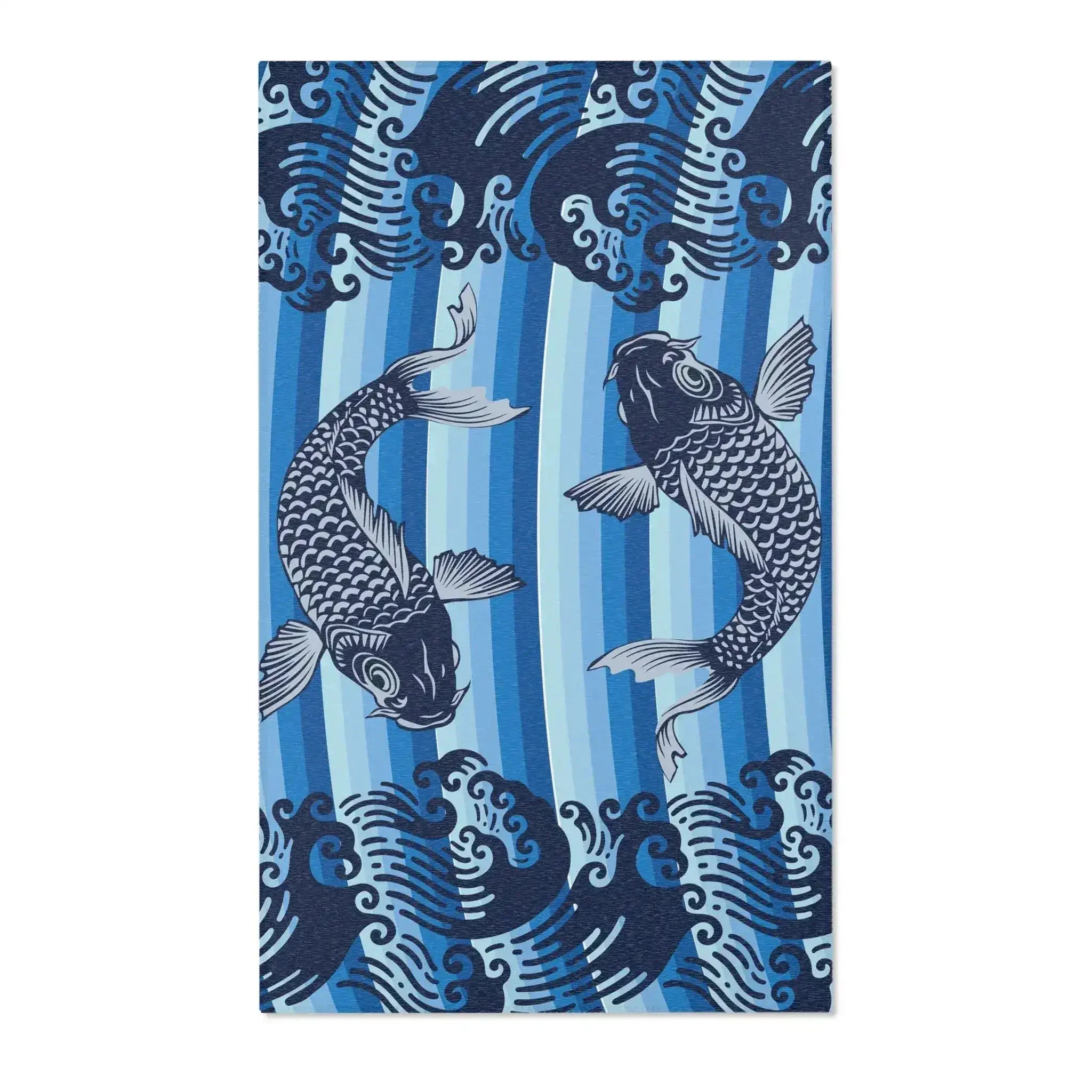 Blue Koi Fish Wave Accent Rug