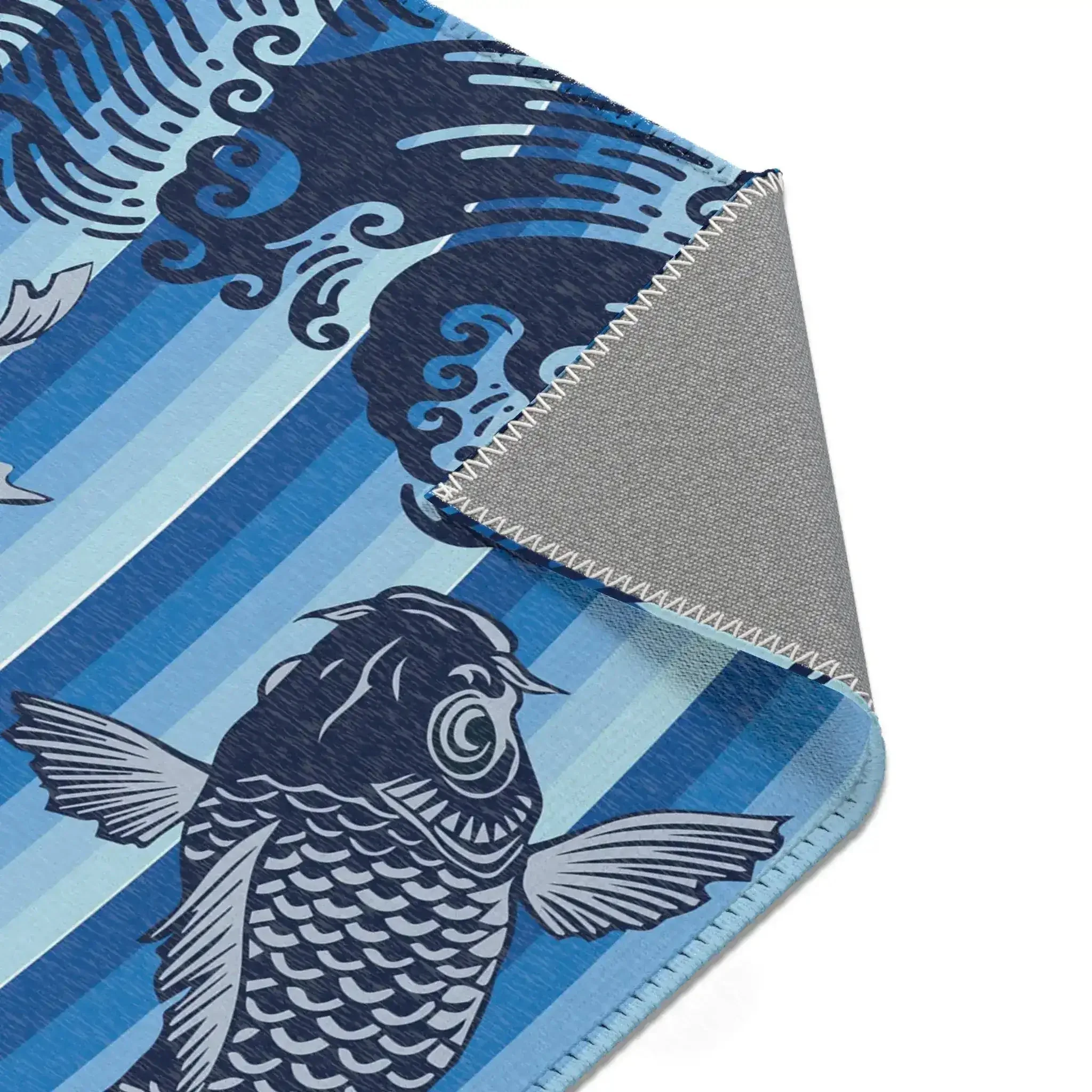 Blue Koi Fish Wave Accent Rug - Image 6