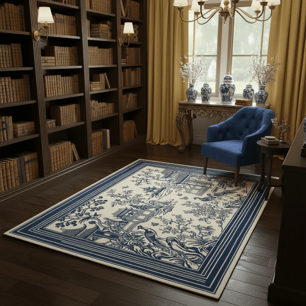 Blue Pagoda Garden Hand Tufted Wool Rug - Image 3