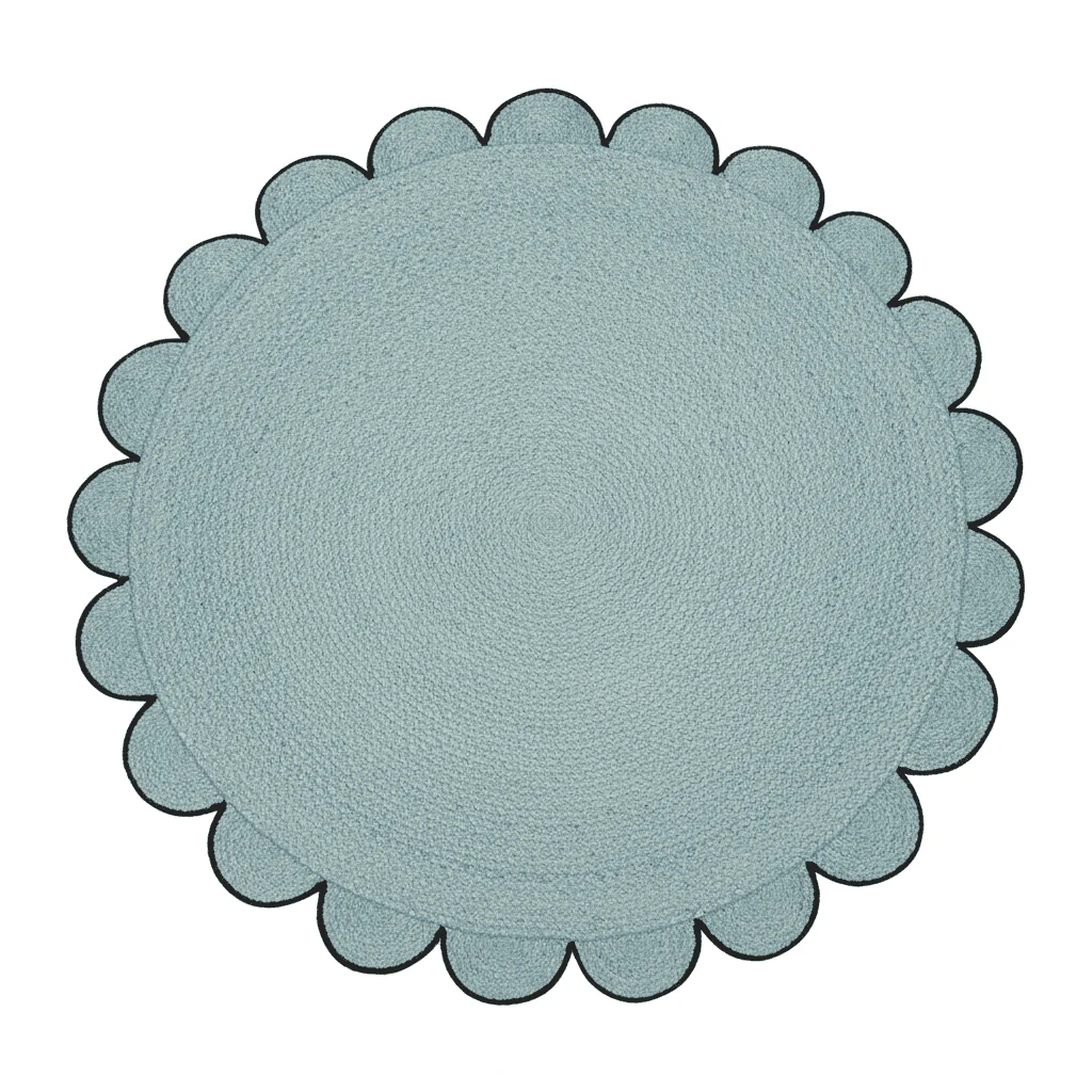 Blue Scalloped Round Jute Rug