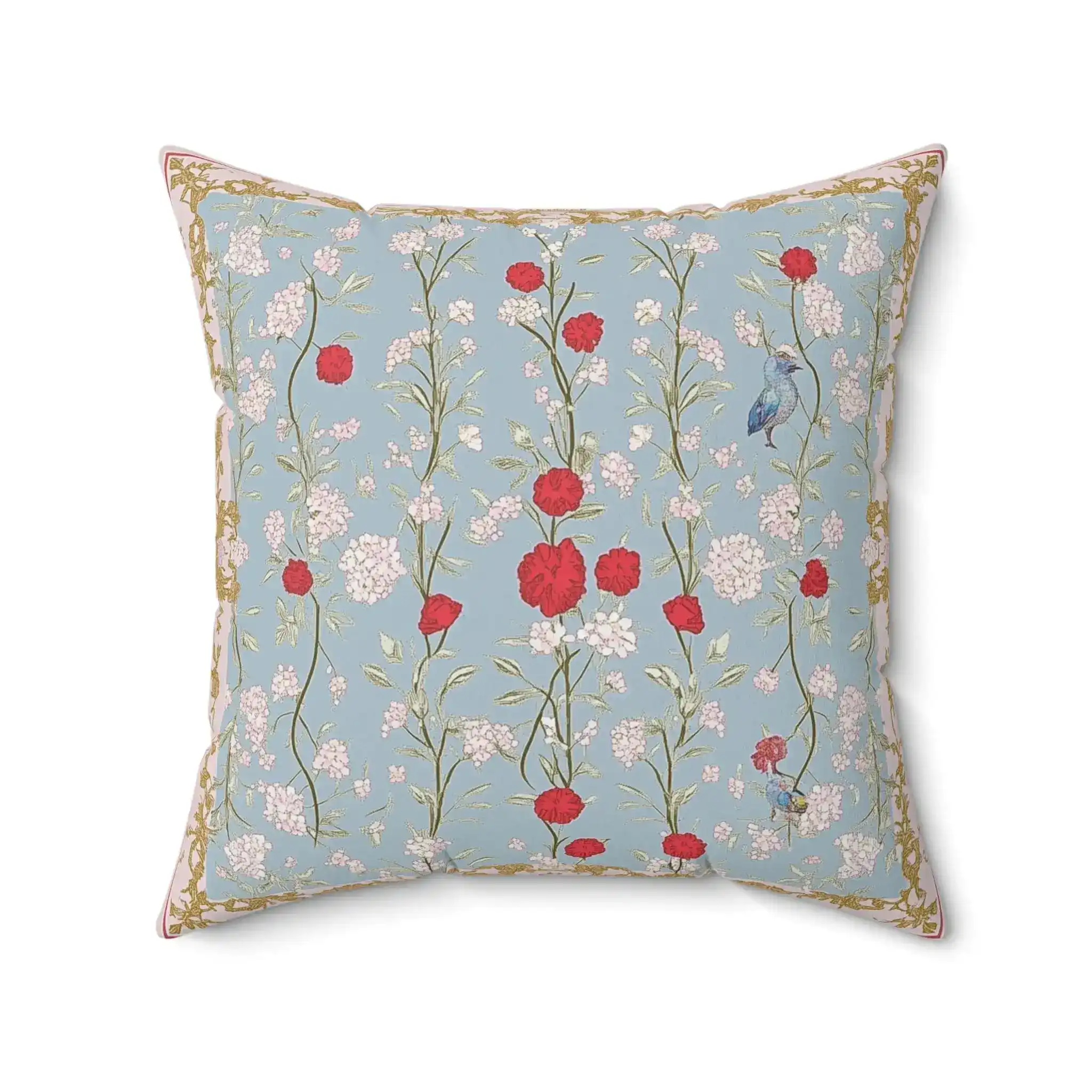 Blue Songbirds & Carnations Throw Pillow - Image 6