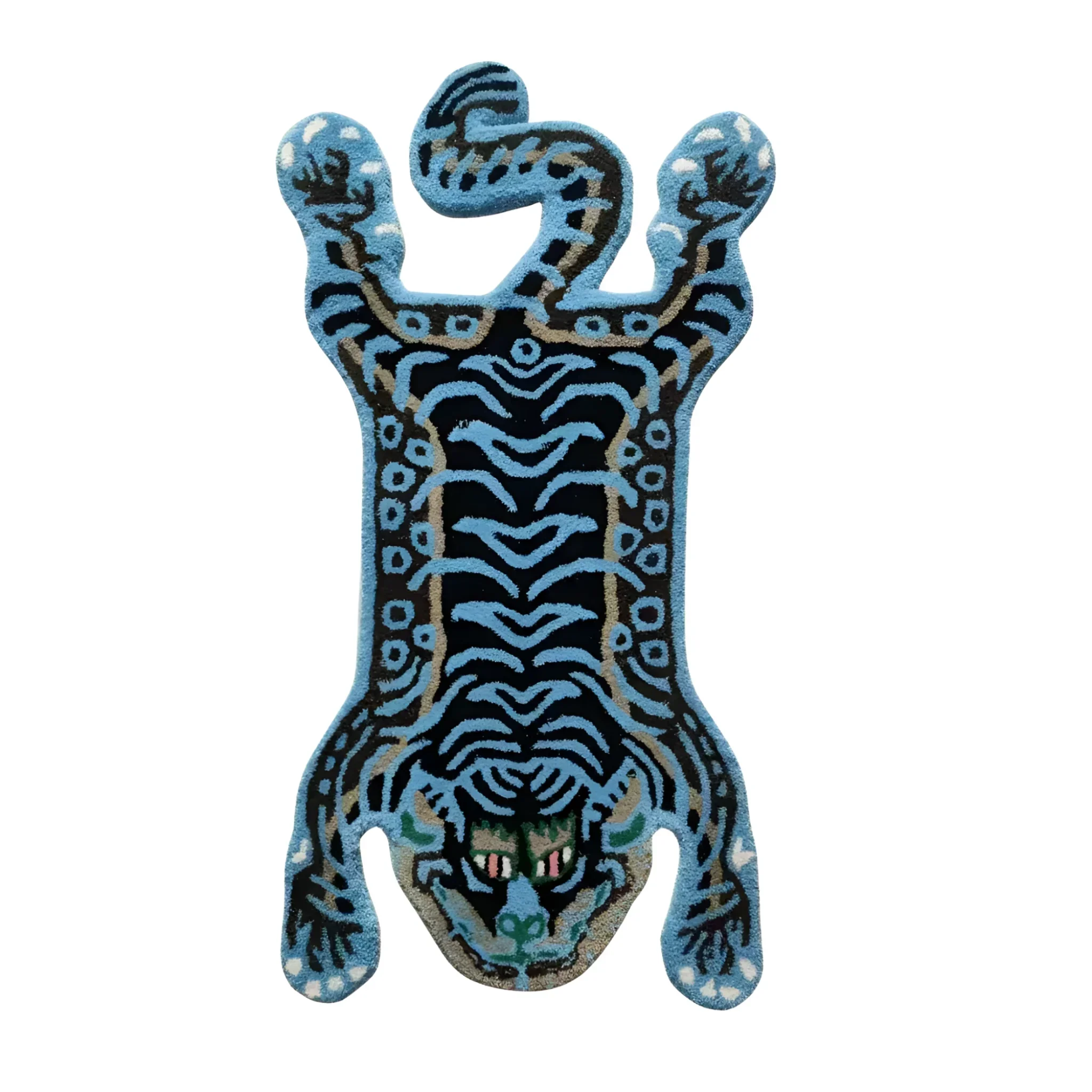 Blue Tibetan Tiger Accent Hand Tufted Wool Rug - Image 4