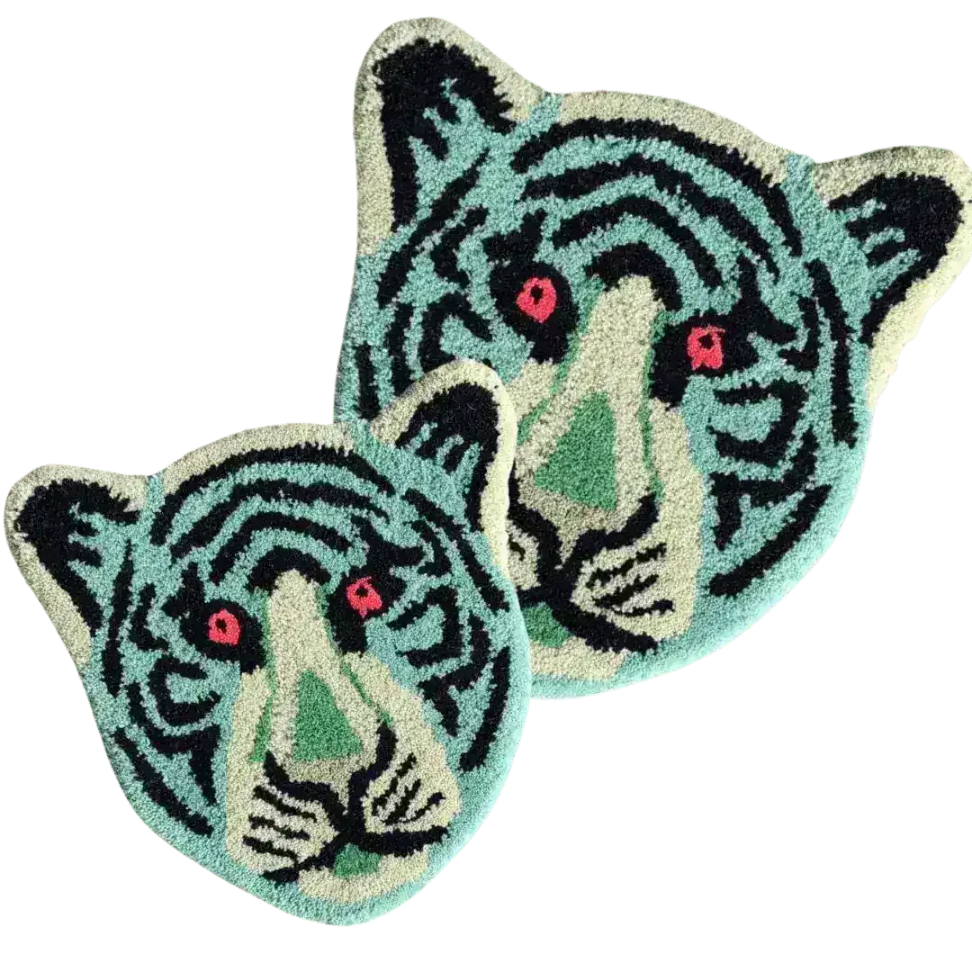 Blue Tiger Face Hand-Tufted Wool Accent Rug - Image 2